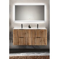 Lomadox - Waschplatz Set mit Doppelwaschtisch 121 cm, led Spiegel mit Touch Bedienung XANTEN-56 in anthrazit mit Eiche Nb. Rillen schwarz, b/h/t: ca. von LOMADOX