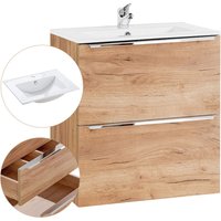Lomadox - Waschtisch-Unterschrank 60cm mit Keramik-Waschbecken TOSKANA-56 in Wotaneiche Nb., b/h/t ca. 61/58/46 cm von LOMADOX