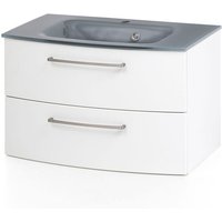 Lomadox - Waschtisch-Unterschrank TRONDHEIM-03 80cm inkl. Glas-Waschtisch in grau, Matt weiß, b/h/t: ca. 80/53/49cm Lomadox - Waschtisch-Unterschrank TRONDHEIM-03 80cm inkl. Glas-Waschtisch in grau, Matt weiß, b/h/t: ca. 80/53/49cm von LOMADOX