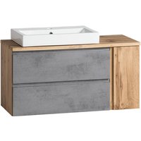 Lomadox - Waschtisch mit Keramik-Aufsatzbecken links VASTO-03-CONCRETE in Wotan Eiche Nb. mit Beton Optik, b/h/t ca. 105/65,5/47 cm von LOMADOX