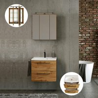 Lomadox - Waschtisch mit Spiegelschrank 60 cm breit in Wotan Eiche Nb. inkl. Waschbecken, b/h/t: ca. 60/200/45 cm von LOMADOX