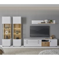 Wohnwand 4-teilig mit Lowboard 200cm weiß matt Eiche gerillt HUNTER-61 von LOMADOX