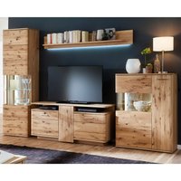 Wohnwand Set mit led SAMARA-05 Asteiche Bianco massiv geölt - b/h/t: 320/208/45cm von LOMADOX