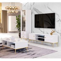 Lomadox - Wohnwand in Hochglanz weiß mit Couchtisch und Schrank GUBIN-131 edles Design mit goldenen Akzenten von LOMADOX