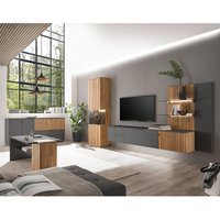 Wohnwand modern 5-teilig anthrazit Eiche massiv bianco geölt LUCERA-52 mit Couchtisch & Sideboard - anthrazit von LOMADOX