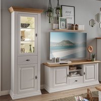 Wohnwand weiß ESBJERG-69 Landhausstil in Kiefer weiß lackiert mit Eiche massiv 3-teilig Wohnwand weiß ESBJERG-69 Landhausstil in Kiefer weiß lackiert mit Eiche massiv 3-teilig von LOMADOX