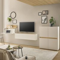 Lomadox - Wohnwand weiß mit Eiche CRISP-61 modern 3-teilig mit Homeoffice-Lösung Lomadox - Wohnwand weiß mit Eiche CRISP-61 modern 3-teilig mit Homeoffice-Lösung von LOMADOX