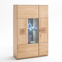 Wohnzimmer Highboard BADALONA-05 in Eiche Bianco massiv, mit Glaseinsatz - b/h/t: ca. 90/141/38cm - braun von LOMADOX