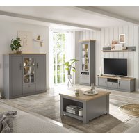 Wohnzimmer Möbel Komplett Set in grau mit Artisan Eiche, inkl. led Beleuchtung, CHATHAM-61 - grau von LOMADOX