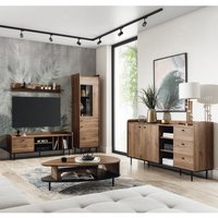 Wohnzimmer Möbel Set im Retro Look VAREDO-132 in Eiche Nb., Wohnwand inkl. Couchtisch und Sideboard von LOMADOX