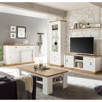 Wohnzimmer-Set in Pinie weiß mit Wotan Eiche OSIMO-61 im Landhausstil, mit Sideboard und Couchtisch - weiß von LOMADOX