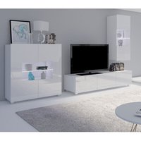 Wohnzimmer Set mit Highboard in weiß Hochglanz mit led Beleuchtung CAIRNS-132, b/h/t ca. 265/200/43 cm von LOMADOX