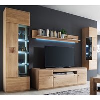 Lomadox - Wohnzimmer Wohnwand BADALONA-05 in Eiche Bianco massiv mit Baumhirn-Intarsien, inkl. Vitrinen - b/h/t: 315/208/50cm von LOMADOX