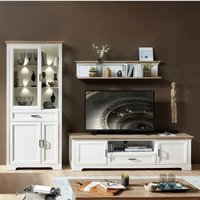 Lomadox - Wohnzimmer Wohnwand JÜLICH-36 in Pinie weiß und Artisan Eiche Nb., TV-Lowboard mit Kabeldurchlass - b/h/t: 301/204/51cm von LOMADOX