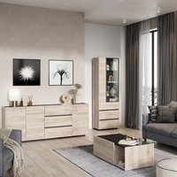 Wohnzimmermöbel Set CALAIS-01 in Eiche Nb. mit schwarz, modern, 3-teilig mit Couchtisch - braun von LOMADOX