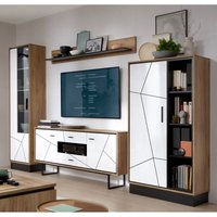 Tv Wohnwand Set Wohnzimmer BRISTOL-129 in Catania Eiche Nb. mit schwarz und weiß Hochglanz, b/h/t: ca. 339,5/208,5/40 cm von LOMADOX