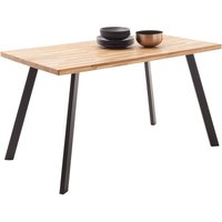 Massivholz-Esstisch 140x75 cm in Wildeiche massiv geölt mit gerader Kante und Metallbeinen - ZAMORA-06 von LOMADOX