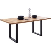 Massivholz-Esstisch 220x100 cm in Wildeiche massiv geölt mit U-Gestell und gerader Kante - DEWEY-06 von LOMADOX