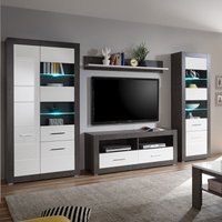 Lomadox - Moderne Wohnwand mit Standvitrinen ETON-61 in Betonoptik dunkel & Hochglanz weiß b/h/t: 335/198/35-45cm von LOMADOX
