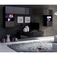 Moderne tv Wand in schwarz Hochglanz mit led Beleuchtung CAIRNS-132, b/h/t ca. 300/200/43 cm - schwarz von LOMADOX