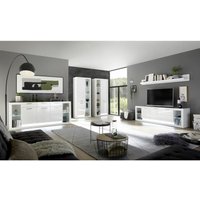 Modernes Design Wohnwand Set mit Sideboard MAILAND-61 in Hochglanz weiß, b/h/t: 398/198/43cm von LOMADOX