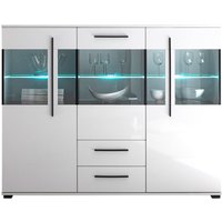 Modernes Highboard COLORADO-61 in weiß Hochglanz inkl. led und Grauglas BxHxT: 160x126x42cm von LOMADOX