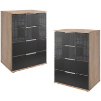 Nachtschrank 2er Set 74cm hoch, Eiche und graphit mit grauem Glas, ideal für Boxspringbetten, STRATFORD-43 Nachtschrank 2er Set 74cm hoch, Eiche und graphit mit grauem Glas, ideal für Boxspringbetten, STRATFORD-43 von LOMADOX