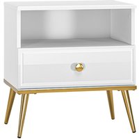 Nachttisch in weiß Hochglanz mit goldfarbenen Griffen und Füßen GUBIN-131 geeignet für Boxspringbetten, b/h/t: ca. 50/54/34 cm Nachttisch in weiß Hochglanz mit goldfarbenen Griffen und Füßen GUBIN-131 geeignet für Boxspringbetten, b/h/t: ca. 50/54/34 cm von LOMADOX