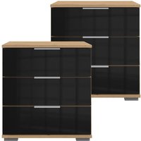 Lomadox - Schlafzimmer 2er Set Nachttisch Nachtschrank, auch für Boxspringbetten, in Artisan Eiche Nb. mit schwarzem Glas ELSTRA-43, b/h/t ca. von LOMADOX