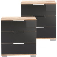 Schlafzimmer 2er Set Nachttisch Nachtschrank, auch für Boxspringbetten, in Plankeneiche Nb. mit grauem Glas ELSTRA-43, b/h/t ca. 52/58/38 cm Schlafzimmer 2er Set Nachttisch Nachtschrank, auch für Boxspringbetten, in Plankeneiche Nb. mit grauem Glas ELSTRA-43, b/h/t ca. 52/58/38 cm von LOMADOX