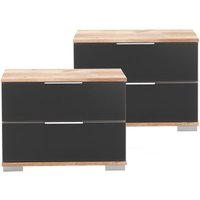 Schlafzimmer 2er Set Nachttisch Nachtschrank in Plankeneiche Nb. mit grauem Glas ELSTRA-43, B/H/T ca. 52/40/38 cm Schlafzimmer 2er Set Nachttisch Nachtschrank in Plankeneiche Nb. mit grauem Glas ELSTRA-43, B/H/T ca. 52/40/38 cm von LOMADOX