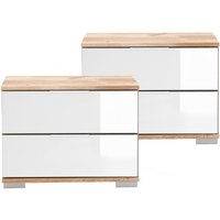 Schlafzimmer 2er Set Nachttisch Nachtschrank in Plankeneiche Nb. mit weißem Glas ELSTRA-43, b/h/t ca. 52/40/38 cm Schlafzimmer 2er Set Nachttisch Nachtschrank in Plankeneiche Nb. mit weißem Glas ELSTRA-43, b/h/t ca. 52/40/38 cm von LOMADOX