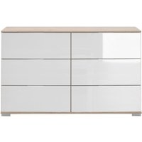 Schlafzimmer Kommode mit 6 Schubladen in Eiche sägerau Nb. mit weißem Glas ELSTRA-43, b/h/t ca. 130/83/41 cm Schlafzimmer Kommode mit 6 Schubladen in Eiche sägerau Nb. mit weißem Glas ELSTRA-43, b/h/t ca. 130/83/41 cm von LOMADOX