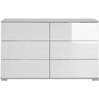 Schlafzimmer Kommode mit 6 Schubladen in weiß mit weißem Glas ELSTRA-43, b/h/t ca. 130/83/41 cm von LOMADOX