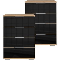 Schlafzimmer Nachttisch 2er Set, auch für Boxspringbett geeignet, in Artisan Eiche Nb. mit schwarzem Glas ELSTRA-43, b/h/t ca. 52/74/38 cm von LOMADOX