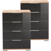 Schlafzimmer Nachttisch 2er Set, auch für Boxspringbett geeignet, in Plankeneiche Nb. mit grauem Glas ELSTRA-43, b/h/t ca. 52/74/38 cm von LOMADOX