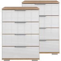 Schlafzimmer Nachttisch 2er Set, auch für Boxspringbett geeignet, in Plankeneiche Nb. mit weißem Glas ELSTRA-43, B/H/T ca. 52/74/38 cm von LOMADOX
