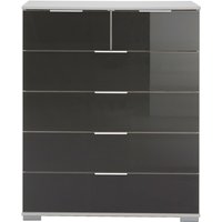 Schlafzimmer Schubkastenkommode in weiß mit grauem Glas ELSTRA-43, b/h/t ca. 82/102/42 cm von LOMADOX
