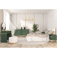 Schlafzimmer Set, 4-teilig, FASANO-131, in grün mit Schminktisch, Kommode & 2 Nachtschränken von LOMADOX