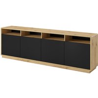 Sideboard Wohnzimmer Esszimmer 238 cm breit ALBANY-83 in Taurus Eiche Nb. mit Absetzungen in schwarz matt, b/h/t: ca. 238/75/40 cm von LOMADOX