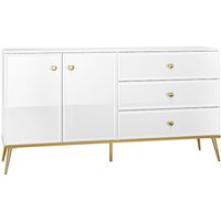 Sideboard in weiß Hochglanz mit goldfarbenen Griffen und Füßen GUBIN-131, b/h/t: ca. 160/85/40 cm Sideboard in weiß Hochglanz mit goldfarbenen Griffen und Füßen GUBIN-131, b/h/t: ca. 160/85/40 cm von LOMADOX