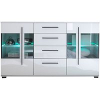 Lomadox - Sideboard inkl. Beleuchtung COLORADO-61 in weiß Hochglanz und teilweise Glastüren Grauglas BxHxT ca. 150x86x42cm von LOMADOX