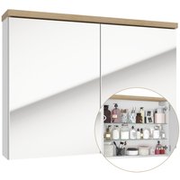 Lomadox - Spiegelschrank 80 cm Hochglanz weiß SOFIA-107 Absetzungen in Trüffel Buche Nb., b/h/t: ca. 80/60/15 cm von LOMADOX