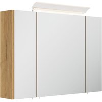 Spiegelschrank 90cm, 3-türig, Eiche mit LED-Aufsatzleuchte BATLEY-02 von LOMADOX