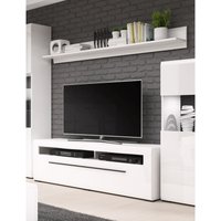 Tv Lowboard weiß Hochglanz TURDA-83 modern mit Absetzungen in schwarz und Schubkasten, b/h/t: ca. 140/52/50 cm - weiß von LOMADOX