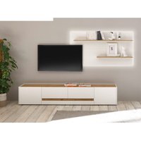 TV-Wand CRISP-61 mit LED-Beleuchtung in weiß mit Absetzungen in Wotan Eiche Nb., B/H/T: ca. 300/180/45 cm von LOMADOX