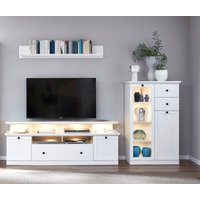 TV Wand Landhaus weiß BERGAMA-19 mit LED Unterbauspots, B/H/T: ca. 273/196/41 cm TV Wand Landhaus weiß BERGAMA-19 mit LED Unterbauspots, B/H/T: ca. 273/196/41 cm von LOMADOX
