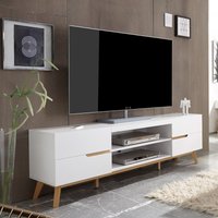 Tv Lowboard weiß matt lackiert CERVERA-05 mit Massivholz in Asteiche furniert geölt, b/h/t: ca. 169/56/40 cm - braun von LOMADOX