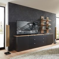 Lomadox - tv Sideboard Set mit Wandregalen Fernsehschrank schwarz mit Eiche, Breite 240 cm CUST-36 - schwarz von LOMADOX