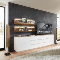 Lomadox - tv Sideboard Set mit Wandregalen Fernsehschrank weiß mit Eiche, Breite 240 cm CUST-36 inkl. led Beleuchtung - weiß von LOMADOX